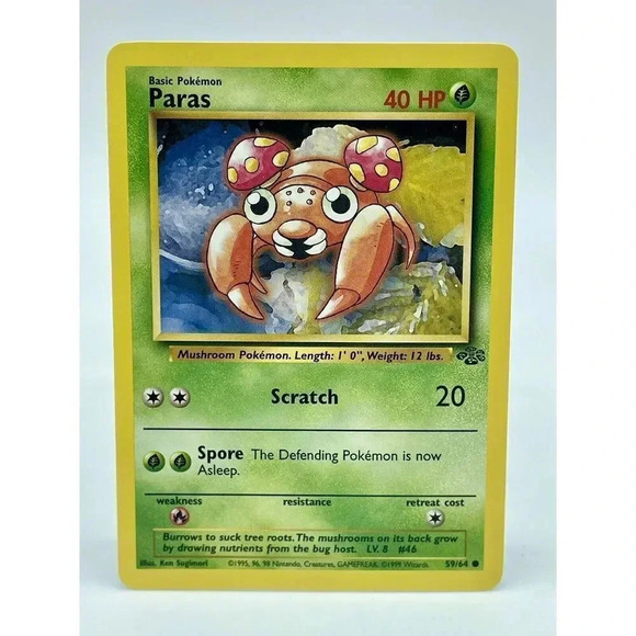 Paras Jungle 59/64 Regular Unlimited Common Pokémon TCG Non Holo Vintage 1999 NM - Picture 1 of 6